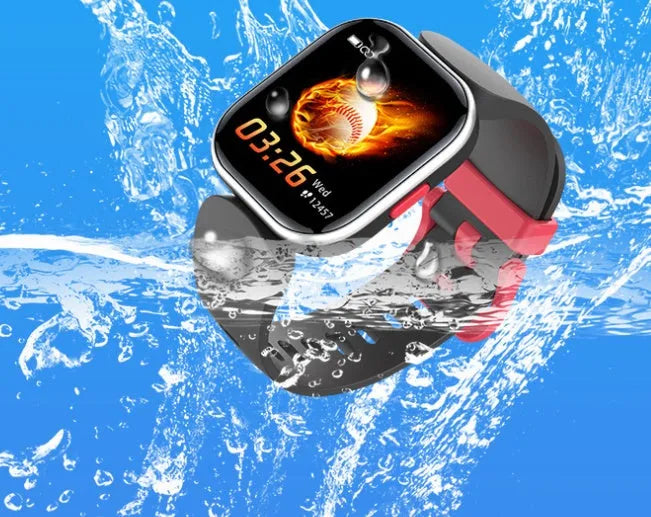 Blue H39T children's smartwatch with sporty TPU strap on a wrist, showing the 1.4 inch TFT screen.