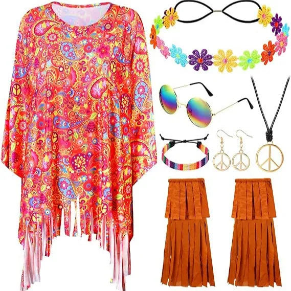 Colourful tie dye cloak costume with irregular pattern printing and bell sleeves