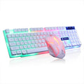 Limei GTX300 white gaming keyboard and mouse set with RGB backlight on desk