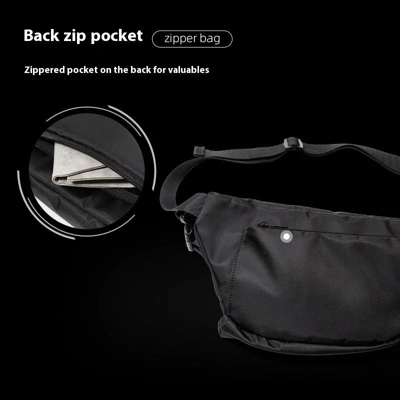 Black men's slanted chest bag in 8-inch Oxford fabric with Japanese street style
