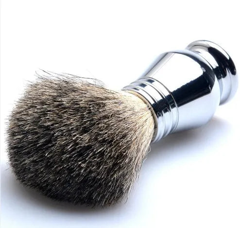 CSB men's shaving kit with badger hair brush, chrome razor stand, and zinc alloy soap bowl.