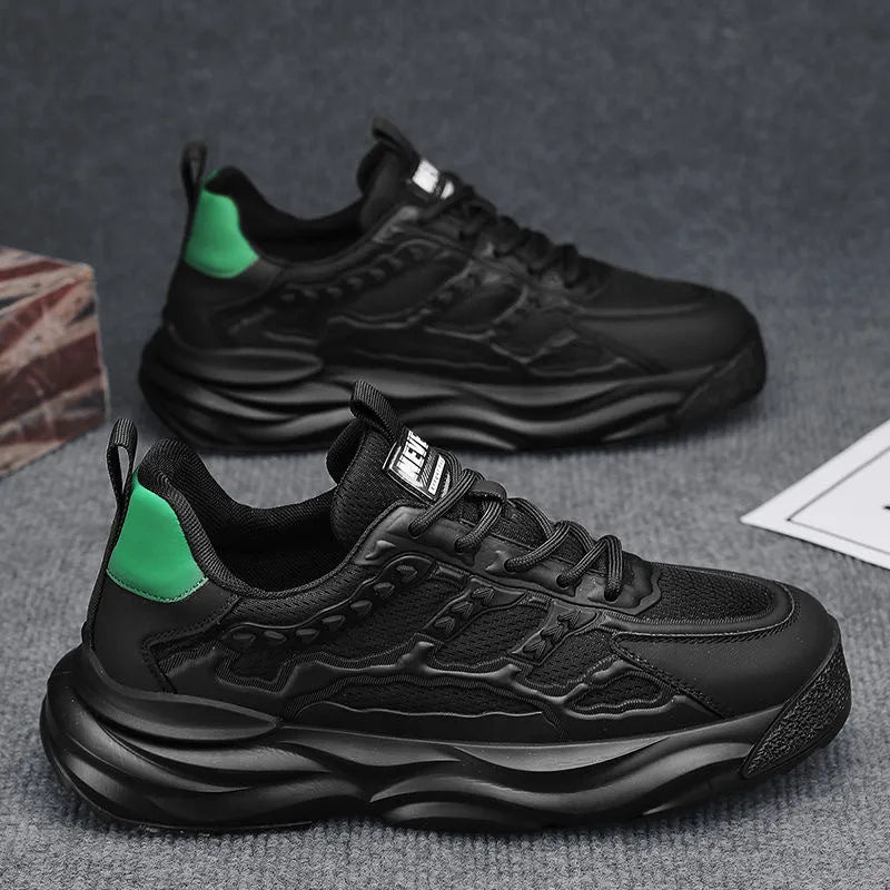 Men's breathable mesh shoes in solid colours with round toe design and PU mesh upper construction