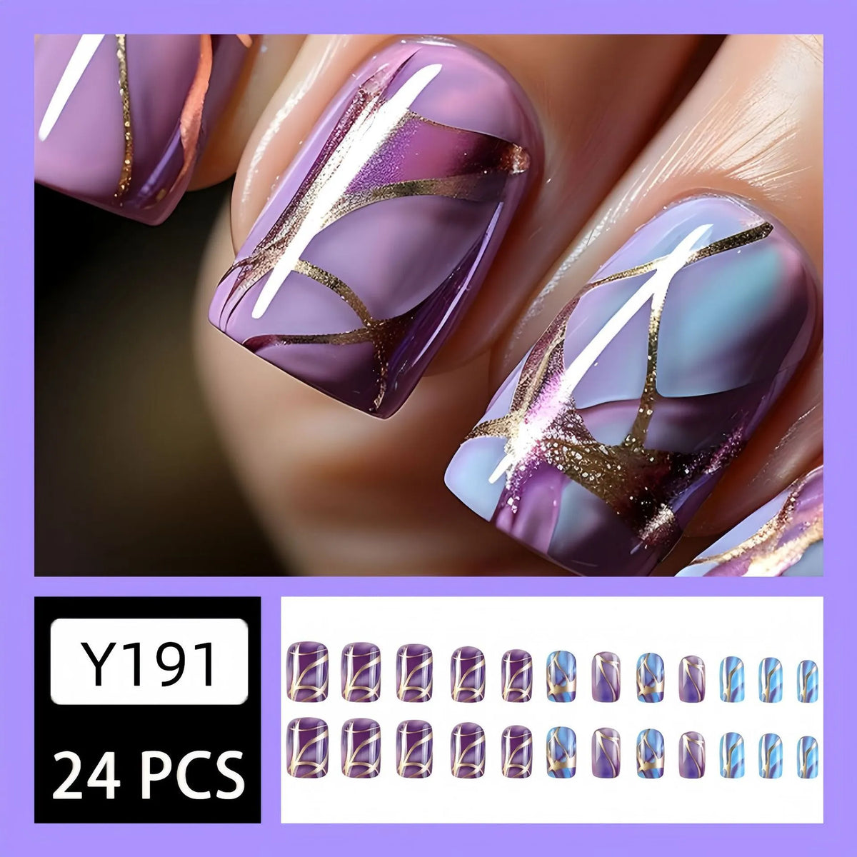 Purple striped nail stickers with mid-length European and American styling, jelly glue adhesive
