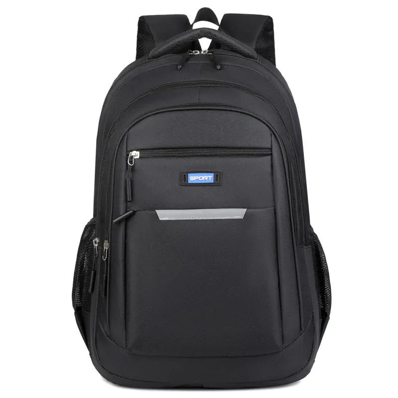 Men's casual Oxford cloth backpack in grey, black, green, or blue colours with breathable construction