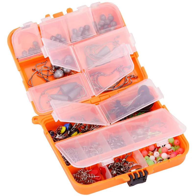 Weihe 257-piece fishing lure hook accessories set in orange or black ABS storage box