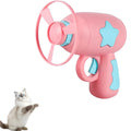 Blue interactive cat toy gun with spinning frisbee launcher for indoor feline play