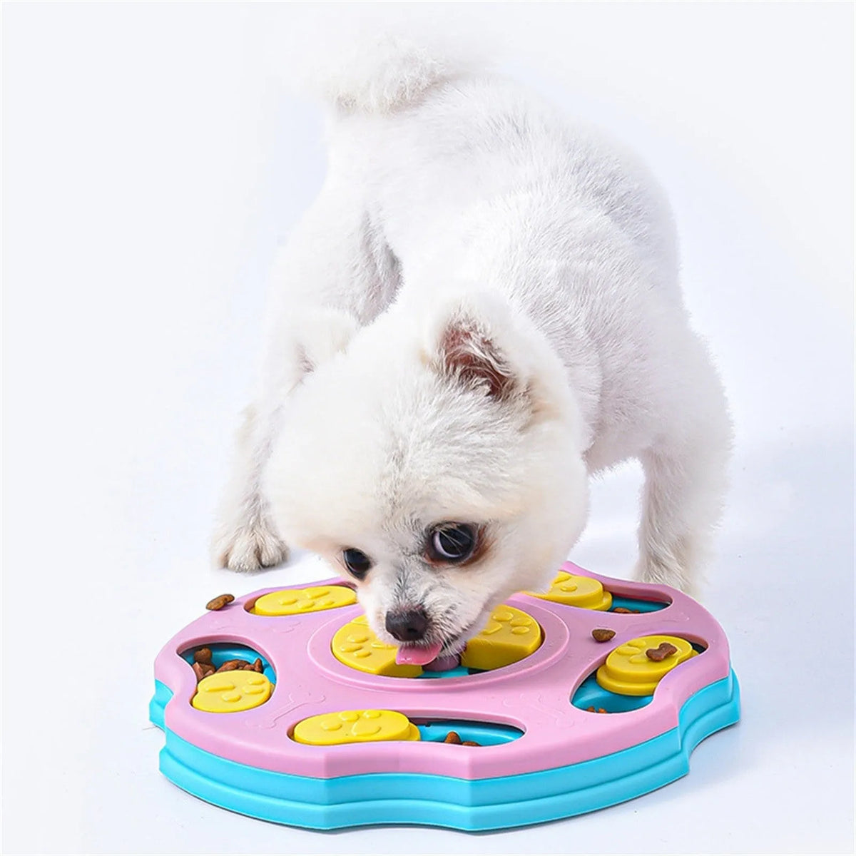Blue dog puzzle toy feeder with interactive food searching games for aggressive chewers