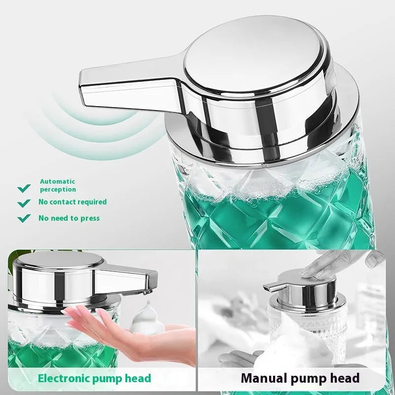 Silver automatic sensor soap dispenser with USB Type-C charging port
