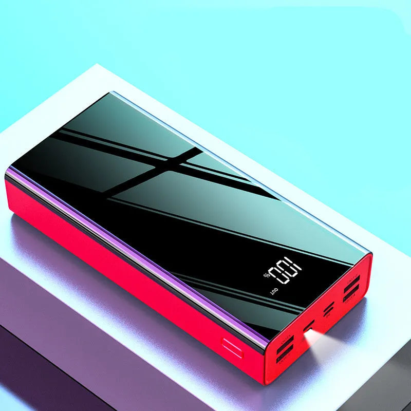 40000 mAh large capacity power bank with LCD display in black and red colour options