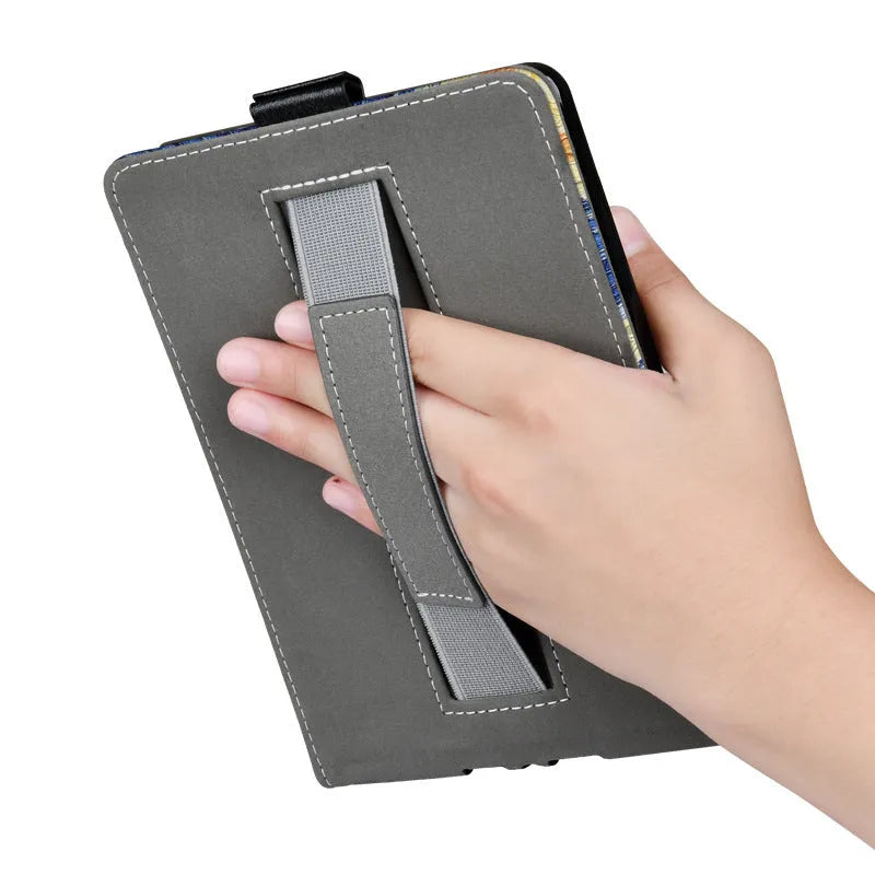 Black TPU Kindle case with bracket frame for 6-inch Youth and Paperwhite models on a table.