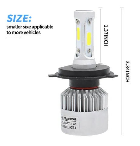 S2 car LED headlight bulbs, COB chip, 6500K white, 8000LM, aviation aluminium 6063 cooling fan, H4 H7 H11 sockets