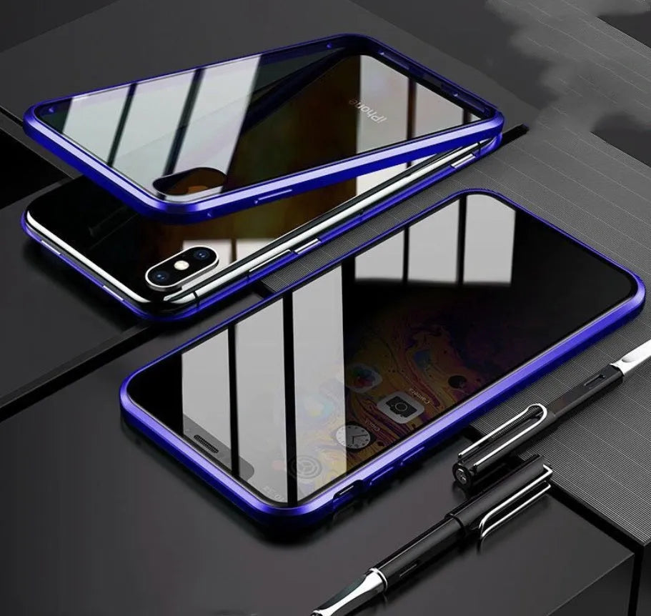 Glass anti-spy privacy phone case with clamshell design for iPhone models