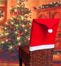 Christmas chair covers set showing Santa Claus, Snowman and Santa Hat designs on dining chairs