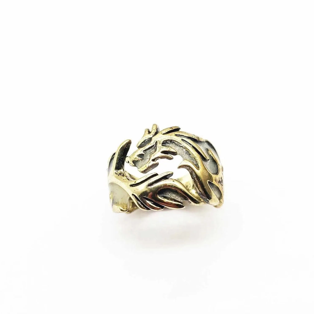 Chinese style adjustable ring with luminous dragon pattern in antique silver blue and green electroplated finish