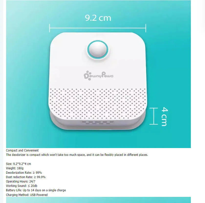 White DownyPaws smart cat odour purifier for litter boxes, showing compact design.