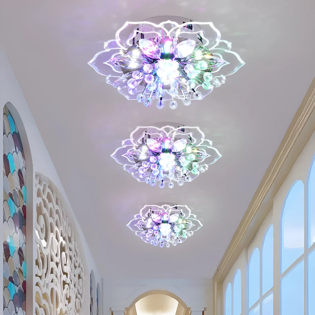 Modern crystal ceiling lamp with flower-shaped shade for living room or bedroom lighting