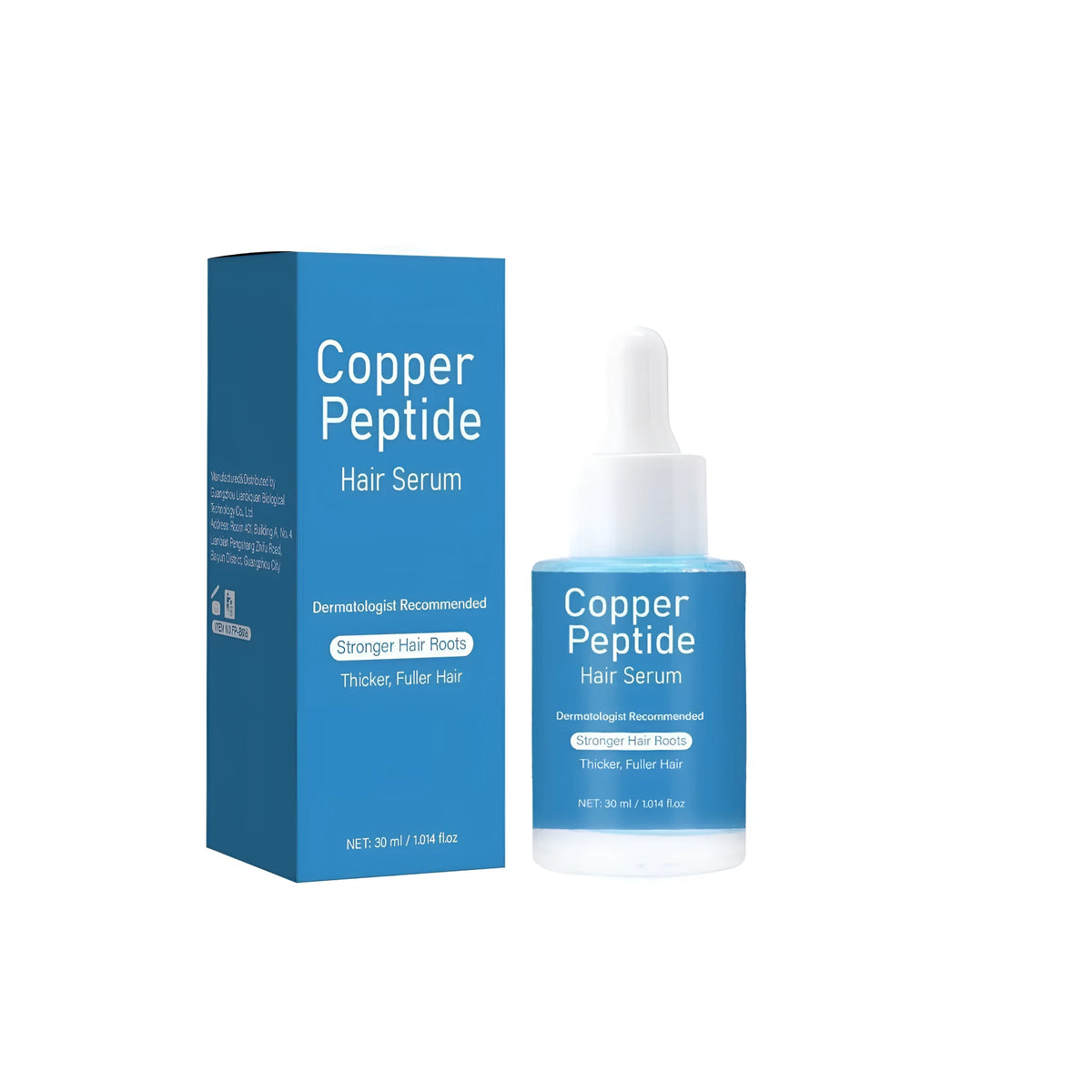 Copper peptide hair care oil in 30ml square bottle with dropper applicator