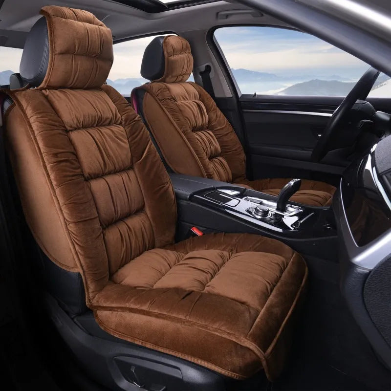 Winter short plush car seat cushion in grey, showing polyester surface and plush texture