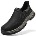 Men's round-toe casual shoes in black with a PU leather upper and rubber sole.