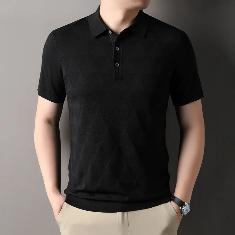 Men's ice silk short sleeve t-shirt in green colour showing regular fit and thin fabric texture