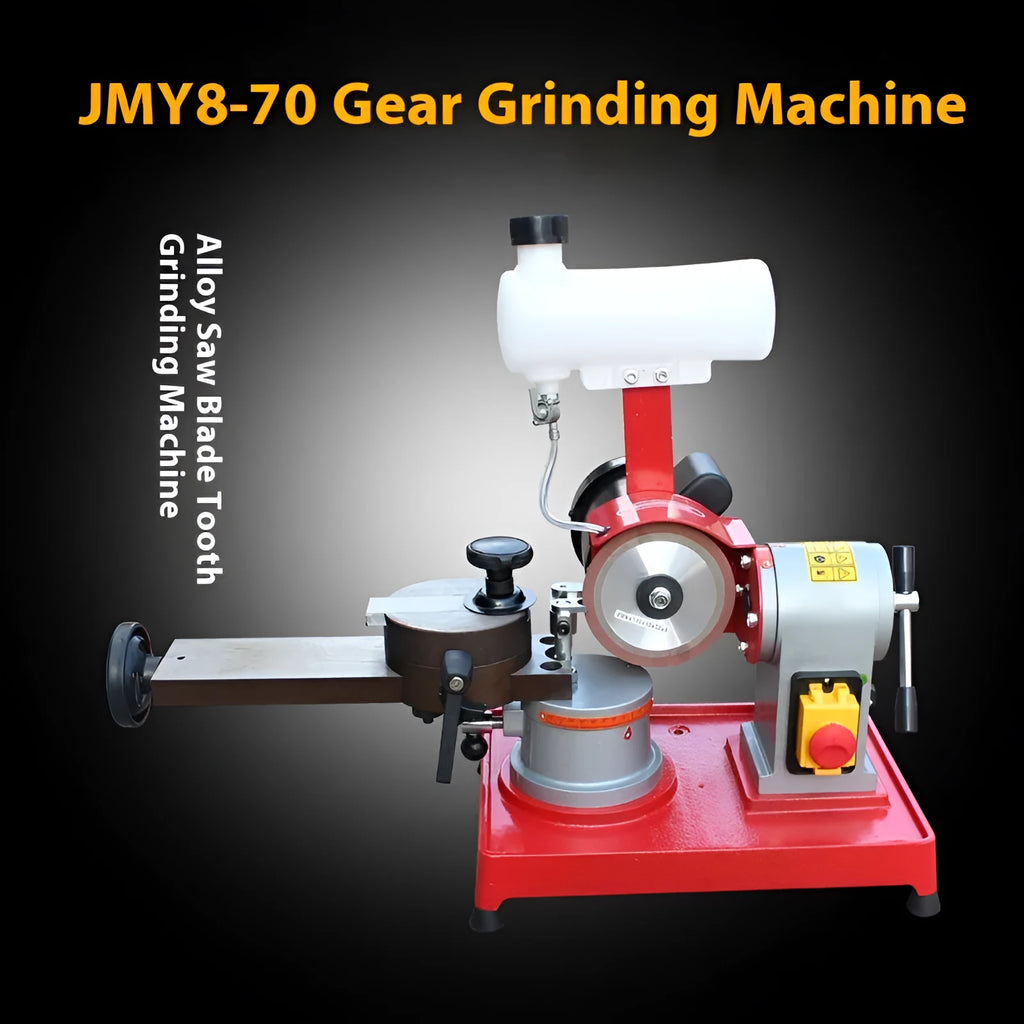 Xiao Mo Wang manual sharpening machine for alloy circular saw blades on a workshop bench.
