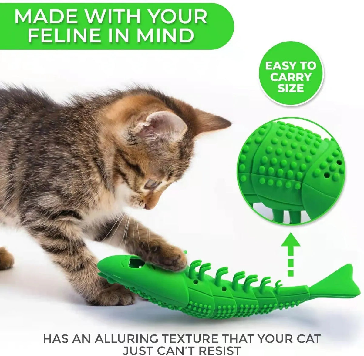 Blue hard rubber cat dental toy with catnip and bell inside for interactive play