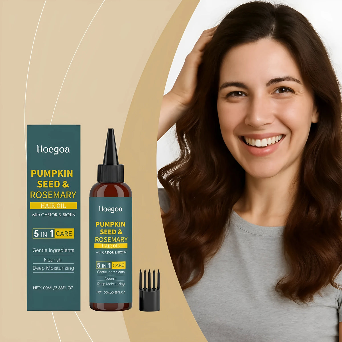Rosemary hair essential oil 100ml bottle with pointed nozzle and hair comb