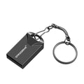 Metal car-shaped USB flash drive on a keychain in black and silver finishes.