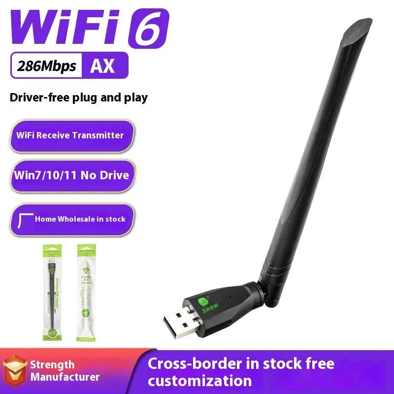 Black USB WiFi 6 wireless network card adapter for driver-free plug-and-play connectivity