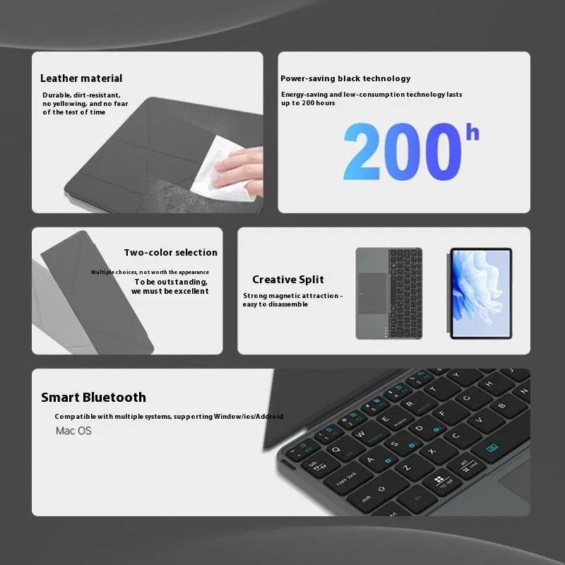 Grey folding Bluetooth wireless keyboard for mobile phones and tablets showing compact folded design