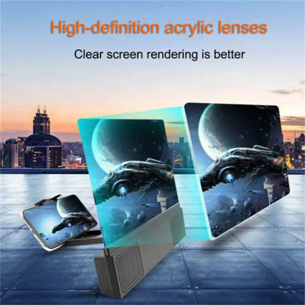 12-inch mobile phone screen amplifier with flexible gooseneck on a table next to a smartphone