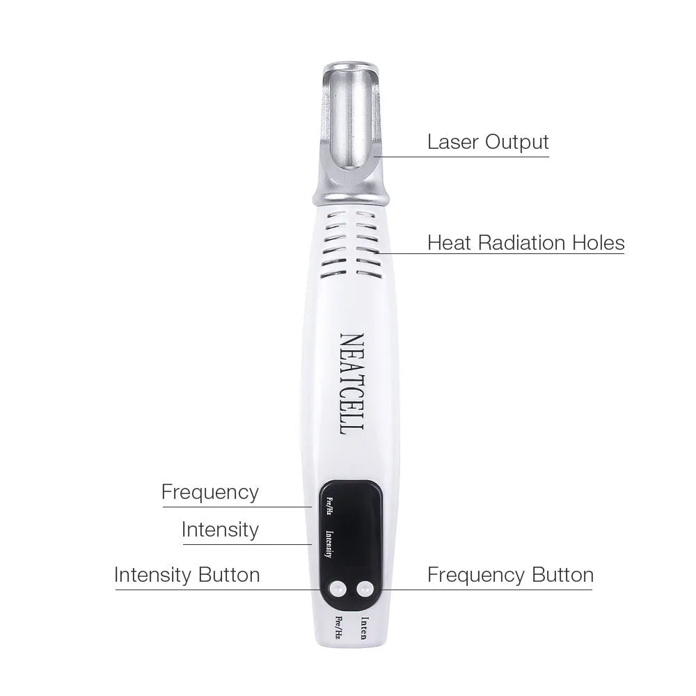 Picosecond laser pen light therapy device for tattoo scar mole freckle dark spot removal, blue or red, with goggles and charger