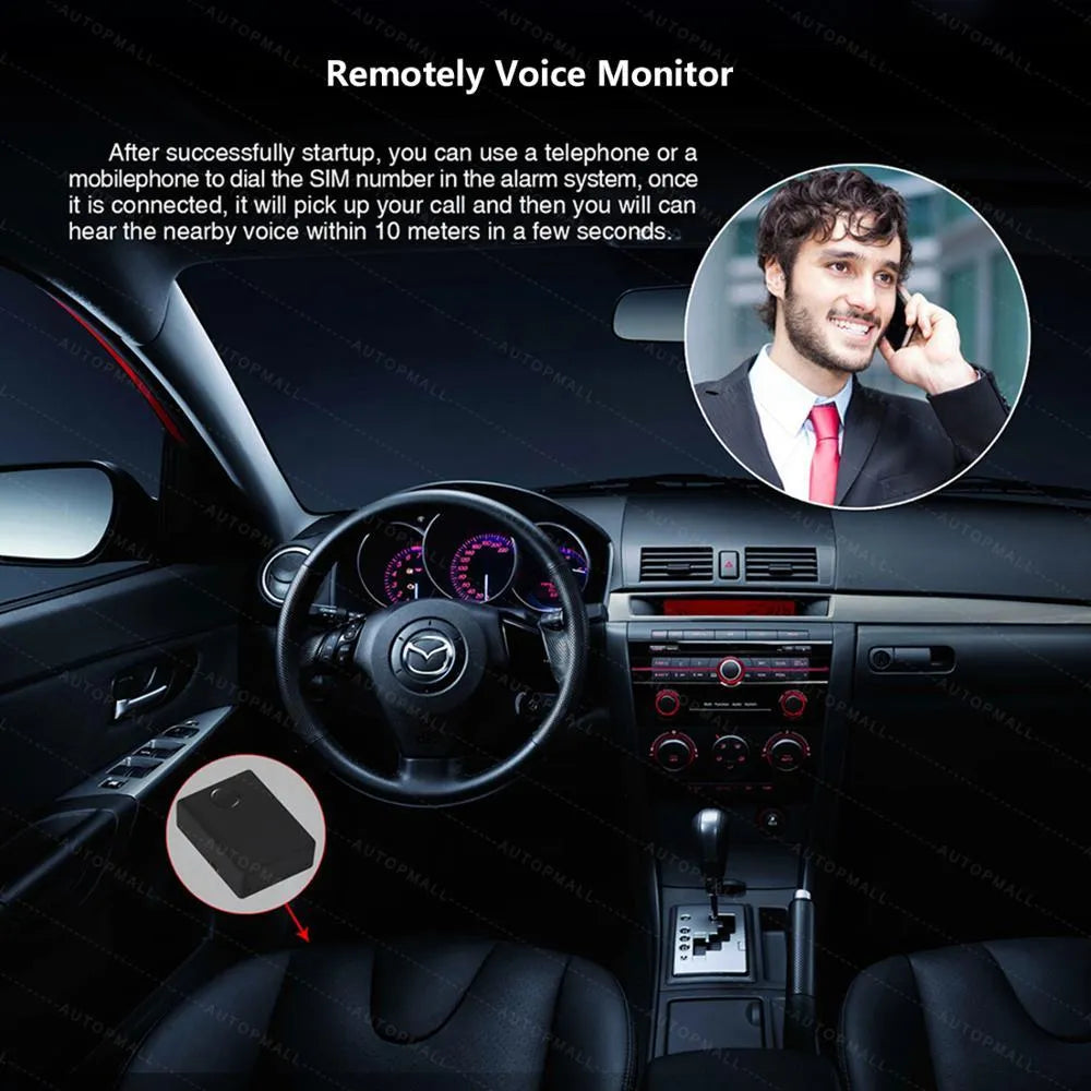 N9 Mini X009 black car GPS tracker alarm with removable back cover showing SIM card slot