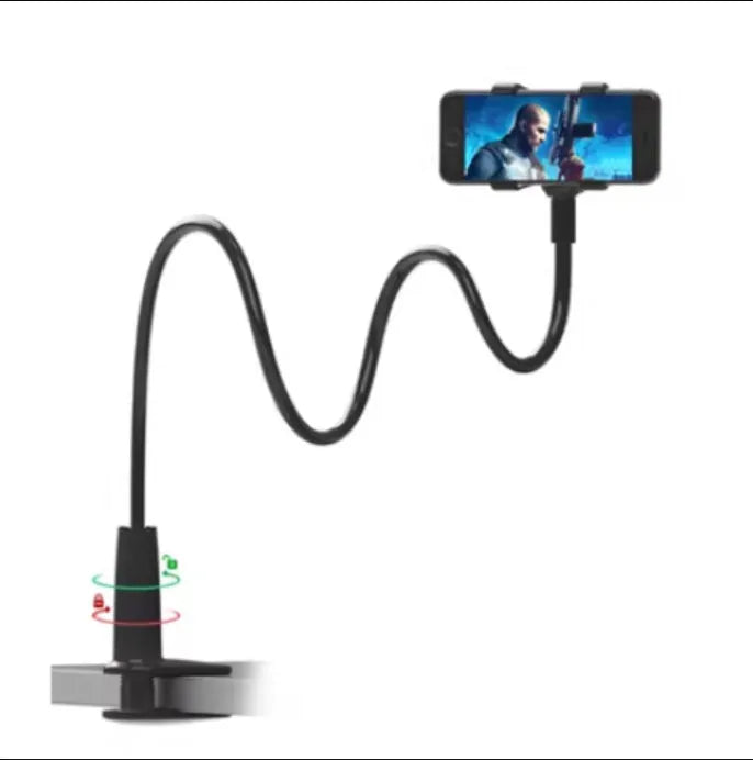 Blue universal mobile phone and tablet holder for bedside use, 4-11 inch devices, 120cm pole
