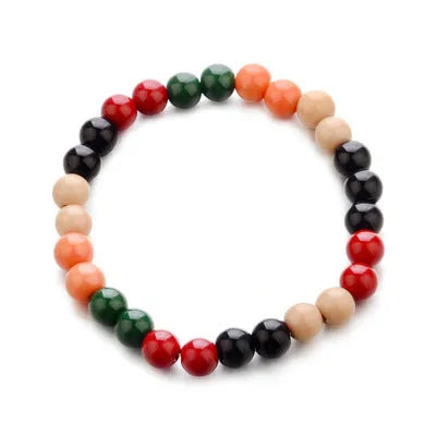 Ethnic style natural lava stone beaded bracelet for men and women, 18cm length.