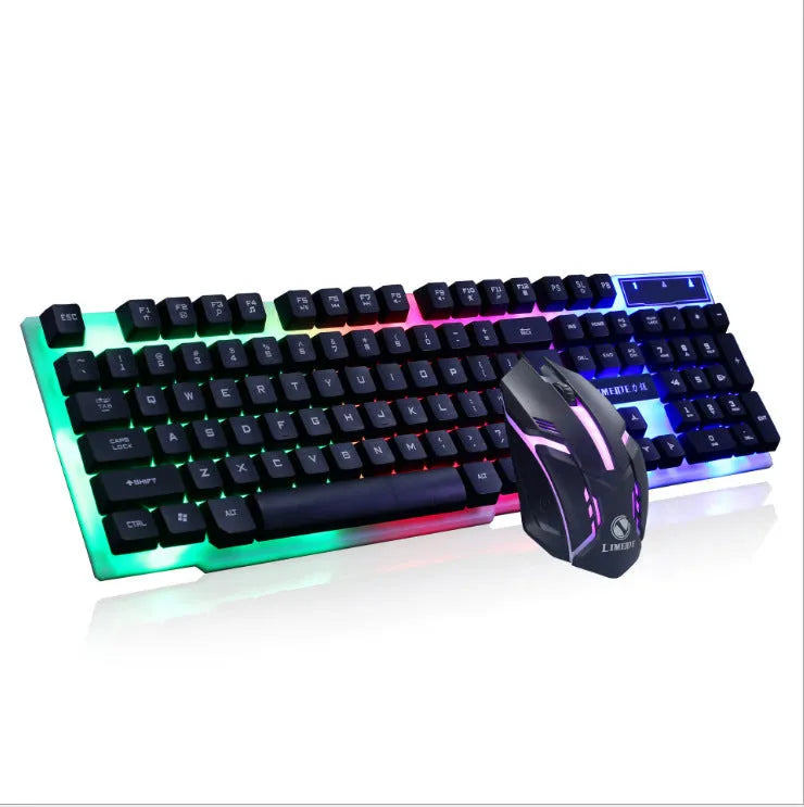 Limei GTX300 white gaming keyboard and mouse set with RGB backlight on desk