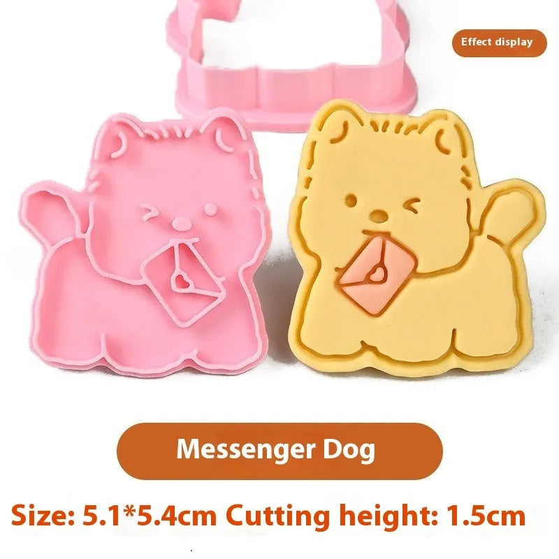 Three dimensional plastic biscuit mould showing puppy cartoon design impressions