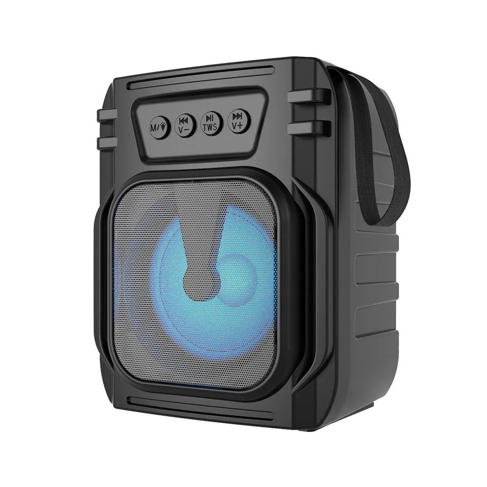 Portable Bluetooth speaker in 3107 colour with USB charging cable, dimensions 110mm x 87mm x 137mm
