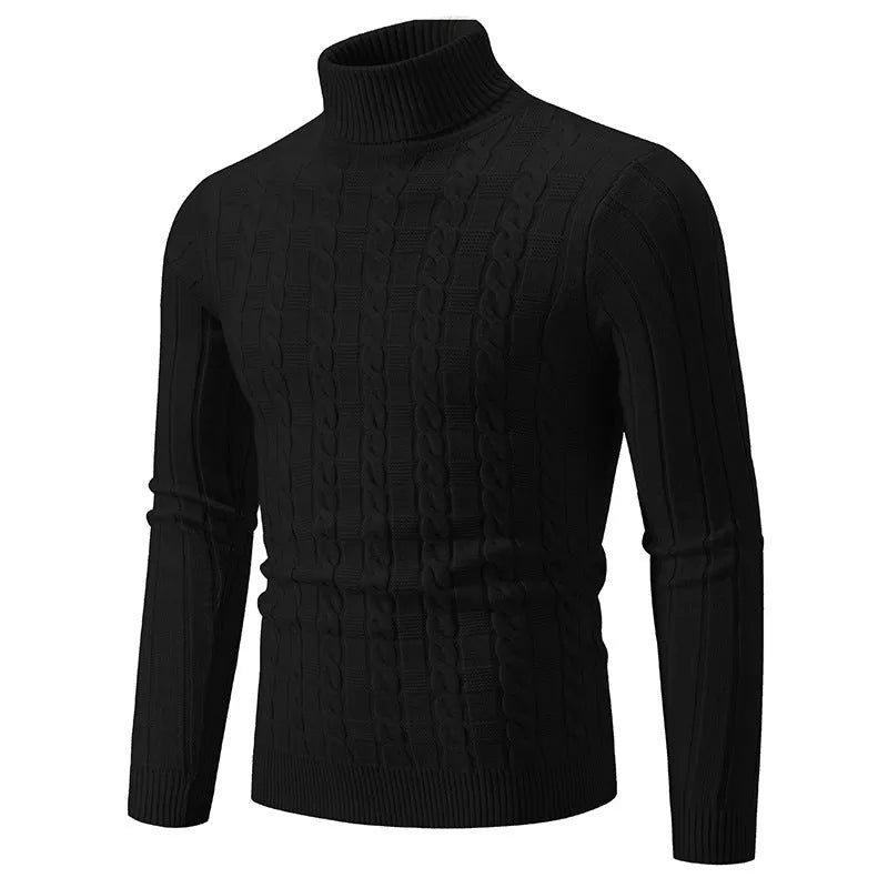 Men's slim fit twist turtleneck pullover sweater in chenille fabric showing multiple colour options