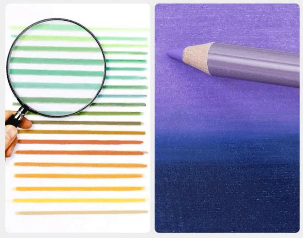 Boxed set of 72 or 126 coloured art pencils with basswood bodies for drawing and painting exams.