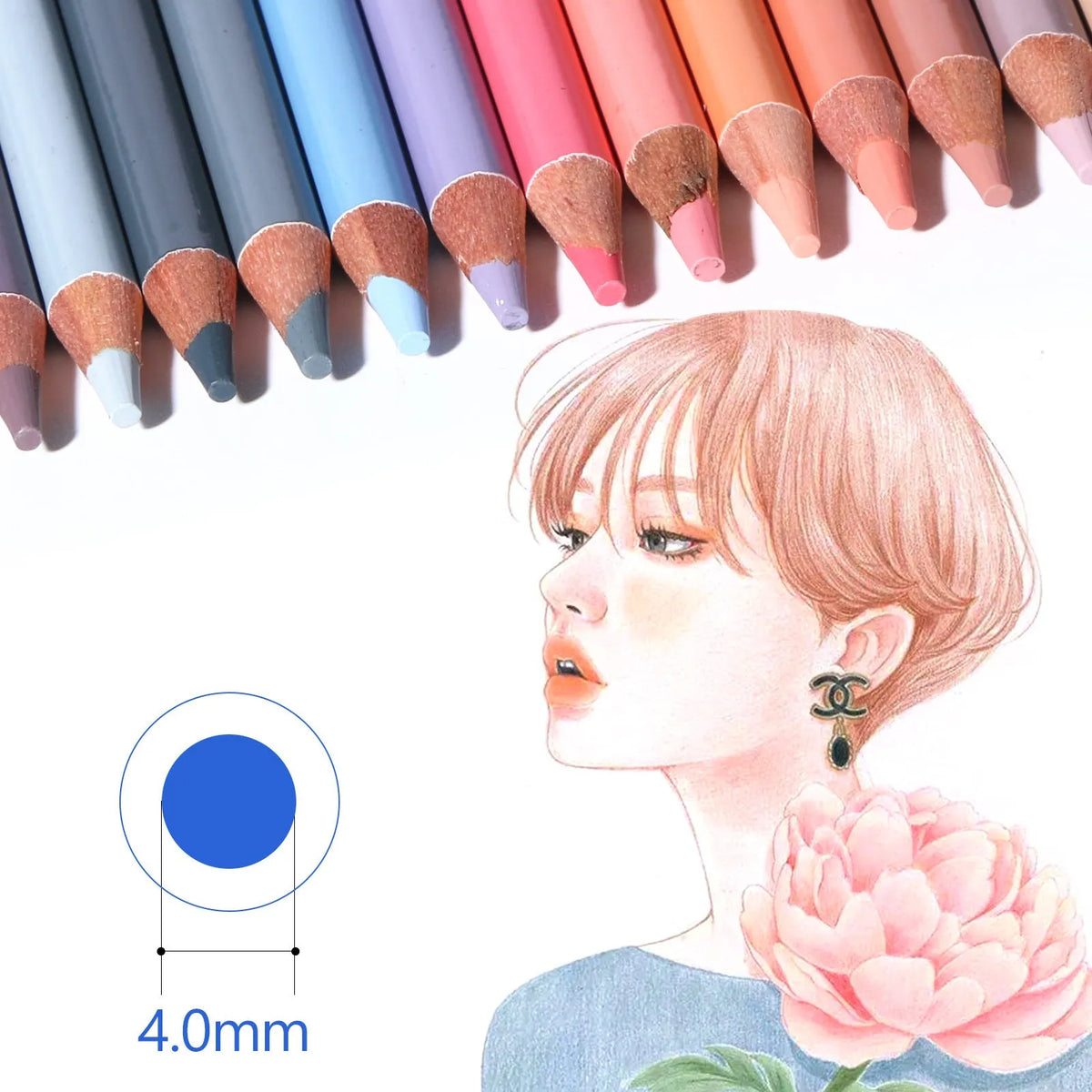 24 skin colour pencils in round iron box for portrait art with oil-based leads and HB hardness