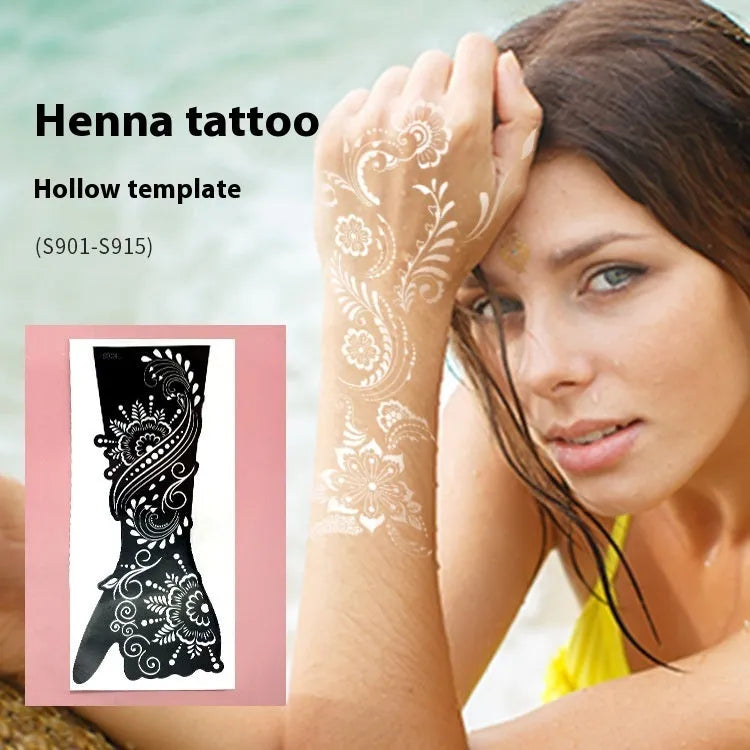Geometric hollow tattoo sticker templates with intricate paper carving designs on adhesive sheets