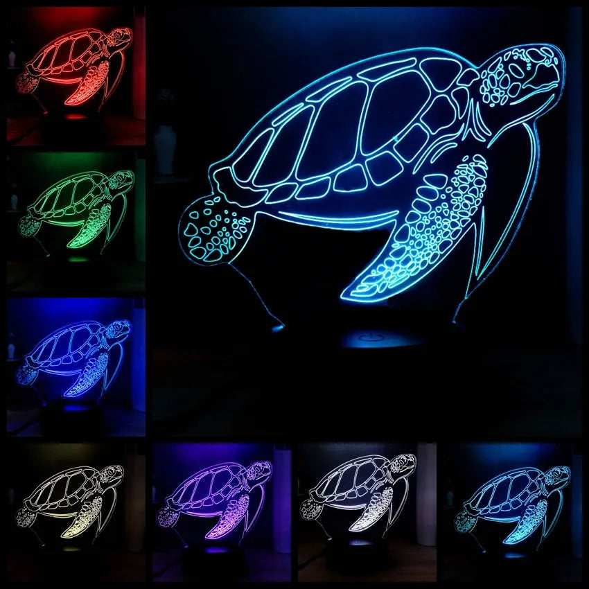 3D acrylic turtle LED night light with remote control and 16 colour options