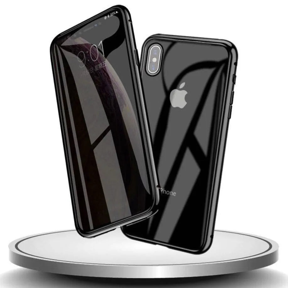 Glass anti-spy privacy phone case with clamshell design for iPhone models