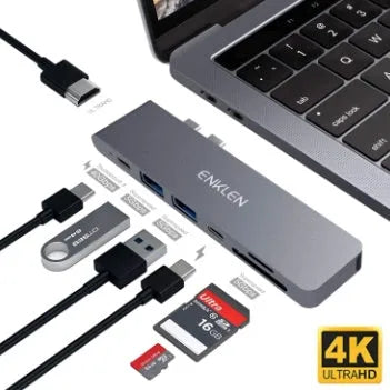 Aluminium alloy USB-C hub adapter with SD card reader, HDMI, USB 3.0 ports and Power Delivery charging
