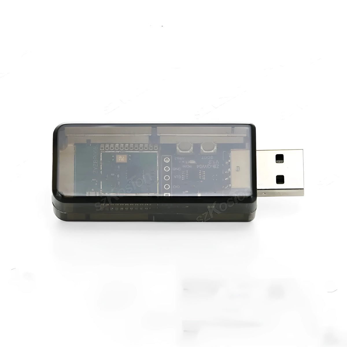 Silicon Labs EFR32MG21 Zigbee USB dongle with plastic shell for Home Assistant.