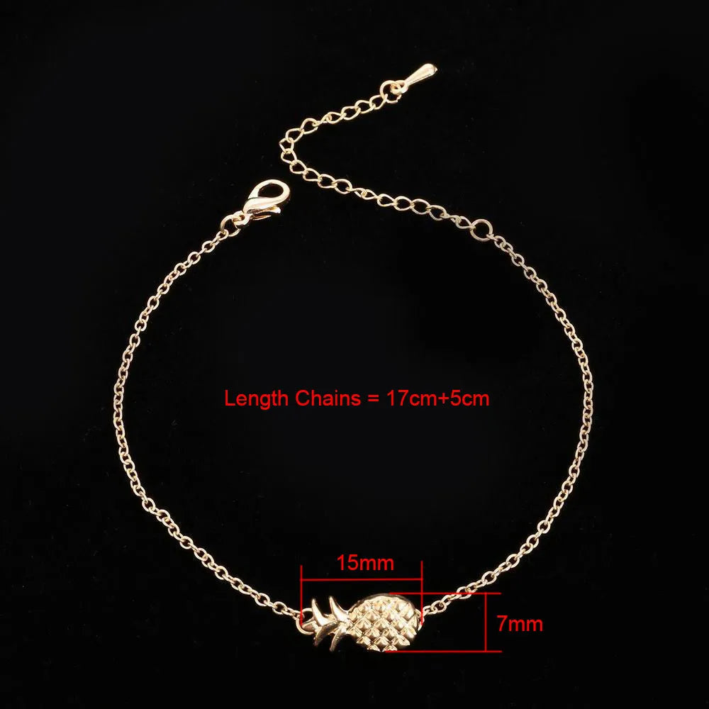 Alloy pineapple bracelet in gold or silver colour with simple charm design