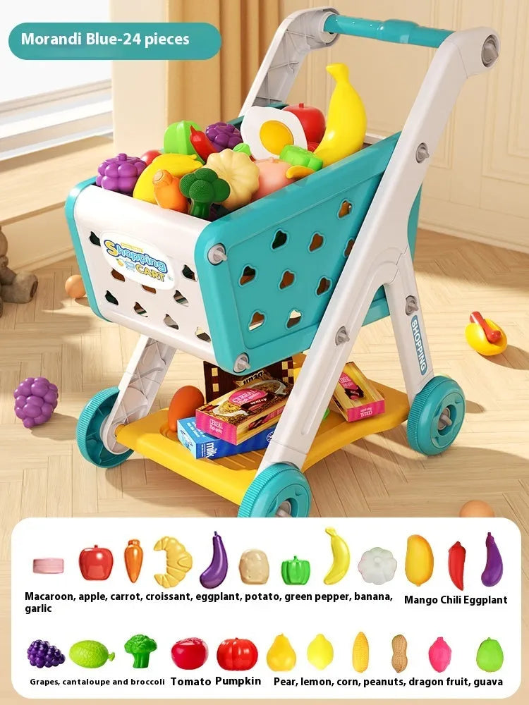 Shopping cart toy baby trolley in ABS plastic, available in pink, blue, and taro blue, single or set options