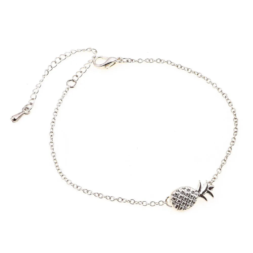 Alloy pineapple bracelet in gold or silver colour with simple charm design