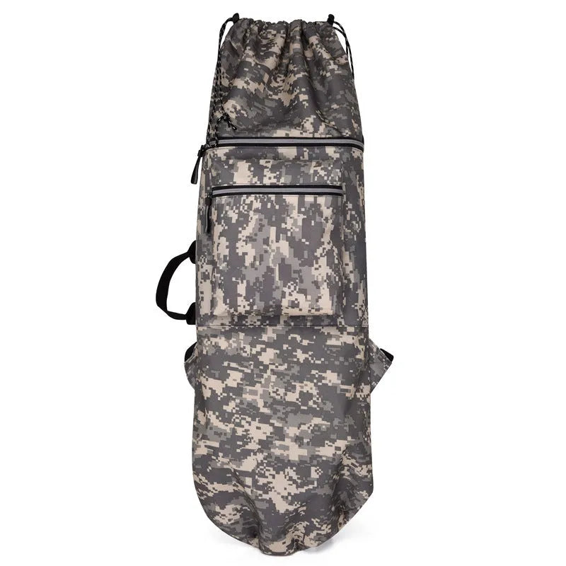 Waterproof nylon skateboard backpack with 20-35L capacity for longboards and fishing rods